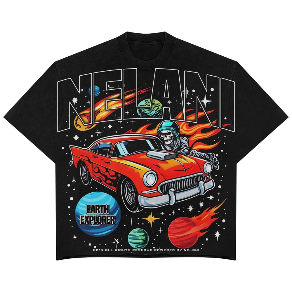 Black and Red Short Sleeve Tees with Automotive Graphics